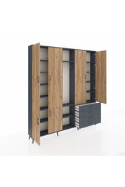 Arges Dolap 14 Raflı 4 Çekmeceli Tek Askılı 220x30x243 Antrasit-Çam/Antrasit