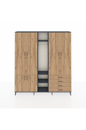 Arges Gardrop 14 Raflı 4 Çekmeceli Tek Askılı 220x30x243 Antrasit-Çam