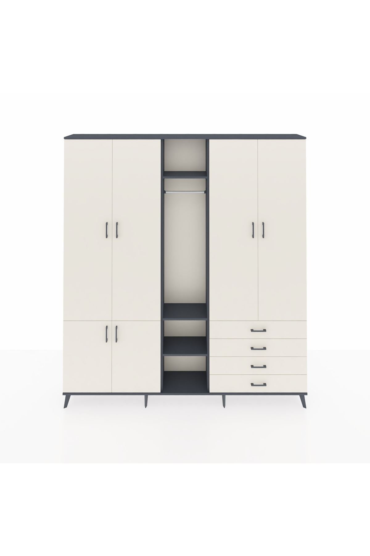 Arges Gardrop 14 Raflı 4 Çekmeceli Tek Askılı 220x30x243 Antrasit-Aytaşı