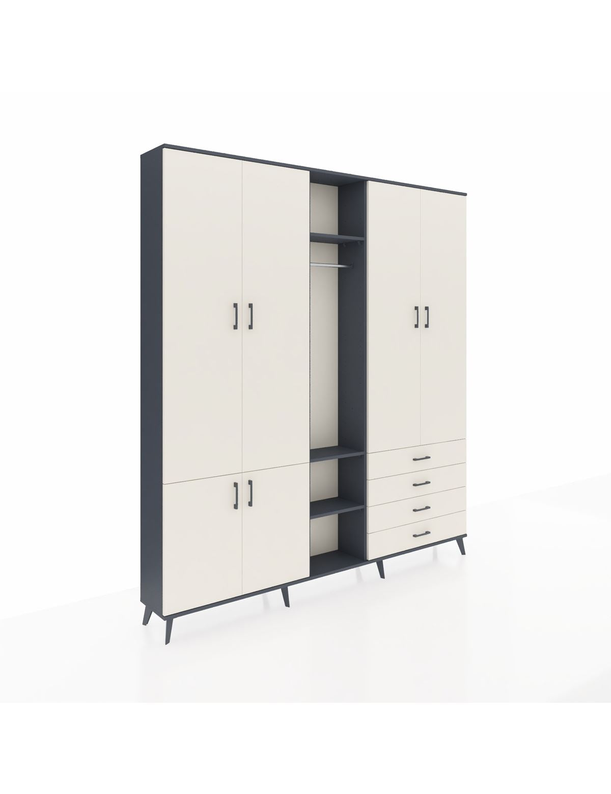 Arges Gardrop 14 Raflı 4 Çekmeceli Tek Askılı 220x30x243 Antrasit-Aytaşı