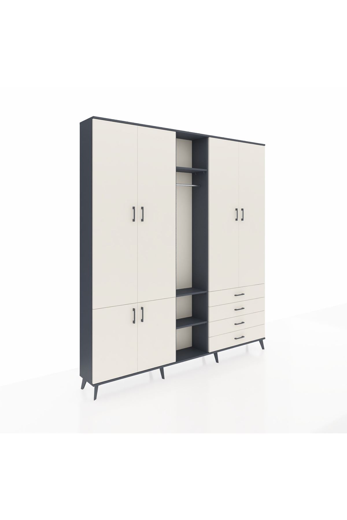 Arges Gardrop 14 Raflı 4 Çekmeceli Tek Askılı 220x30x243 Antrasit-Aytaşı