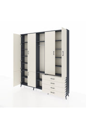 Arges Gardrop 14 Raflı 4 Çekmeceli Tek Askılı 220x30x243 Antrasit-Aytaşı