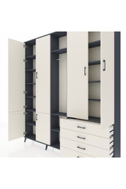 Arges Gardrop 14 Raflı 4 Çekmeceli Tek Askılı 220x30x243 Antrasit-Aytaşı