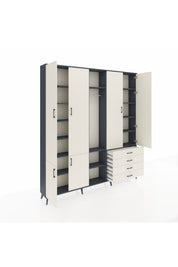 Arges Gardrop 14 Raflı 4 Çekmeceli Tek Askılı 220x30x243 Antrasit-Aytaşı