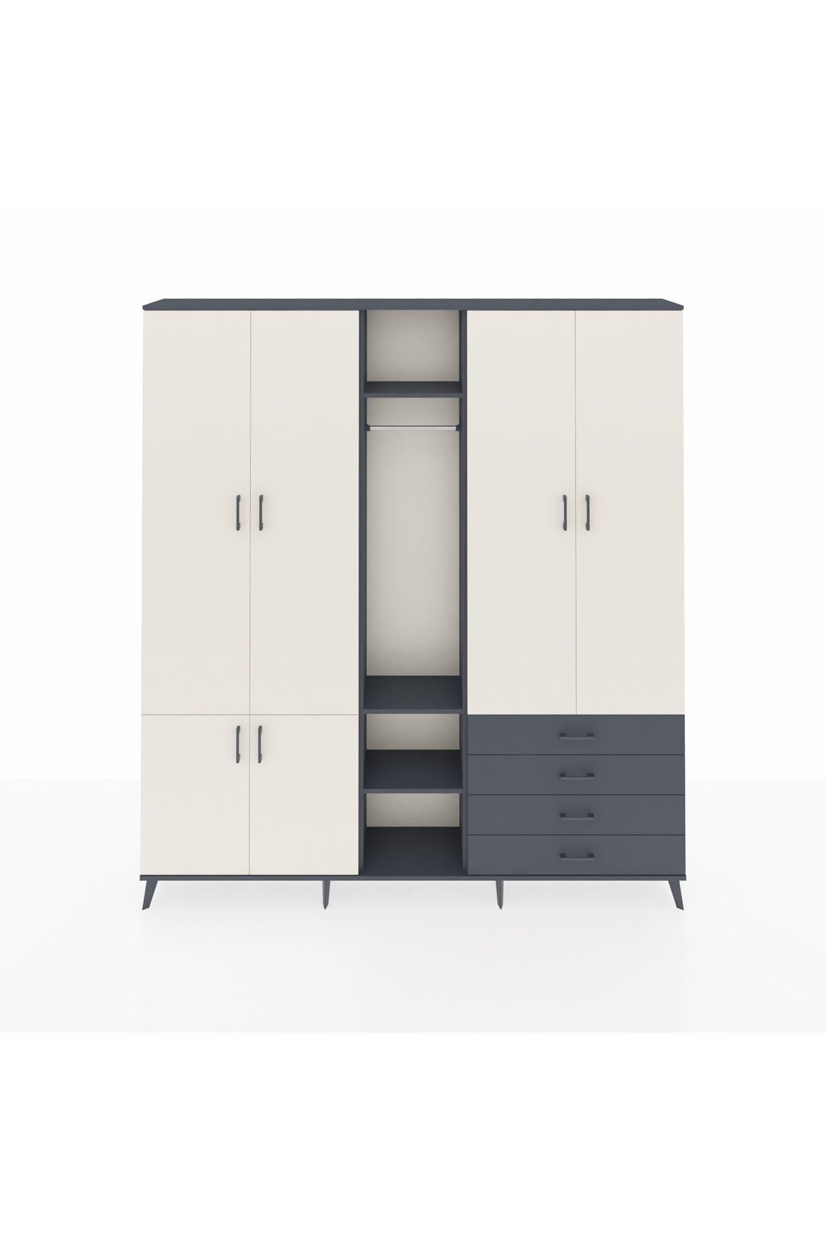 Arges Dolap 14 Raflı 4 Çekmeceli Tek Askılı 220x30x243 Antrasit-Aytaşı/Antrasit