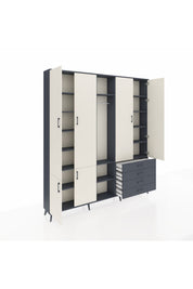 Arges Dolap 14 Raflı 4 Çekmeceli Tek Askılı 220x30x243 Antrasit-Aytaşı/Antrasit