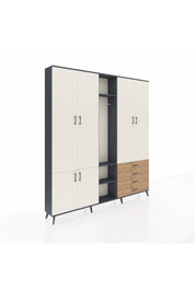 Arges Dolap 14 Raflı 4 Çekmeceli Tek Askılı 220x30x243 Antrasit-Aytaşı/Çam