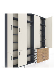 Arges Dolap 14 Raflı 4 Çekmeceli Tek Askılı 220x30x243 Antrasit-Aytaşı/Çam