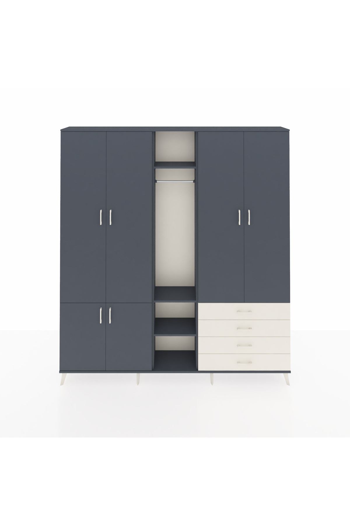 Arges Dolap 14 Raflı 4 Çekmeceli Tek Askılı 220x30x243 Antrasit-Antrasit/Aytaşı