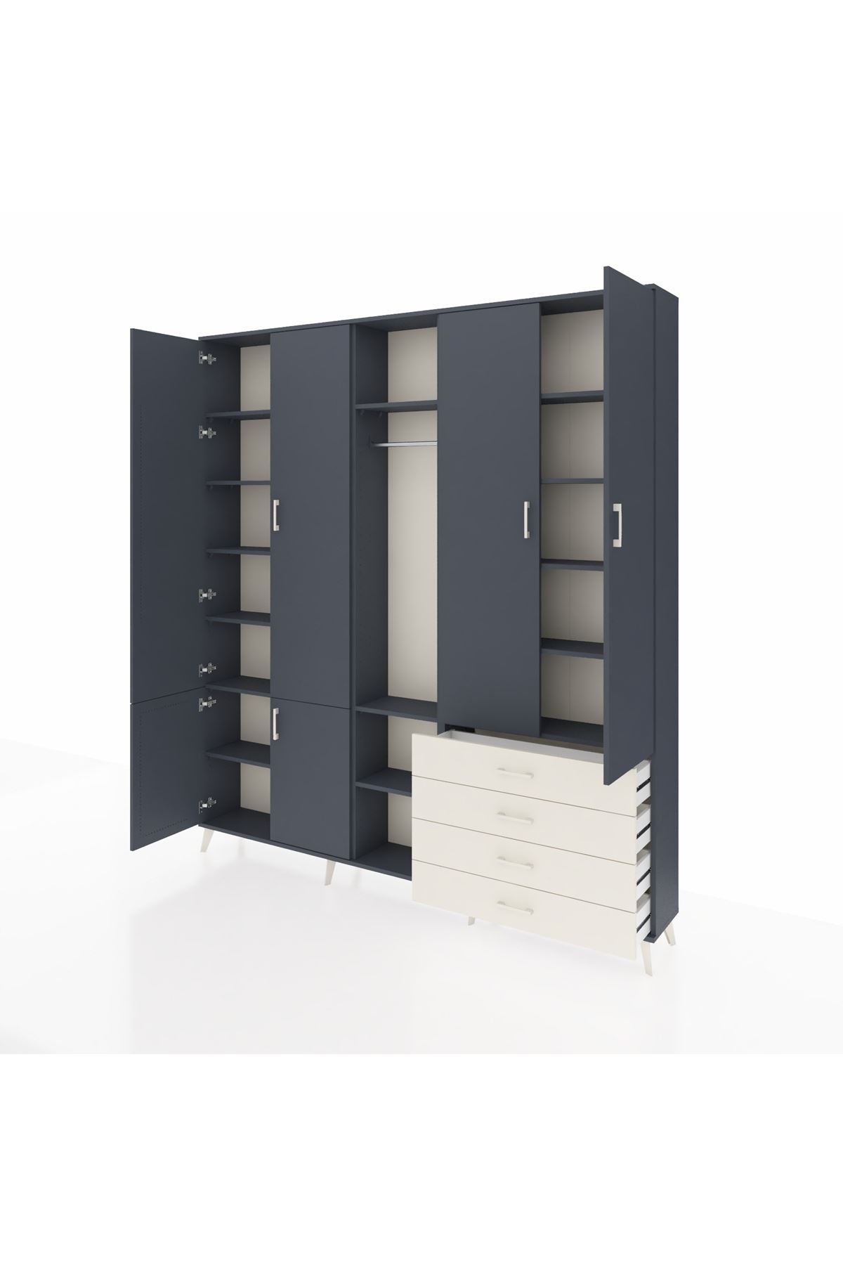 Arges Dolap 14 Raflı 4 Çekmeceli Tek Askılı 220x30x243 Antrasit-Antrasit/Aytaşı