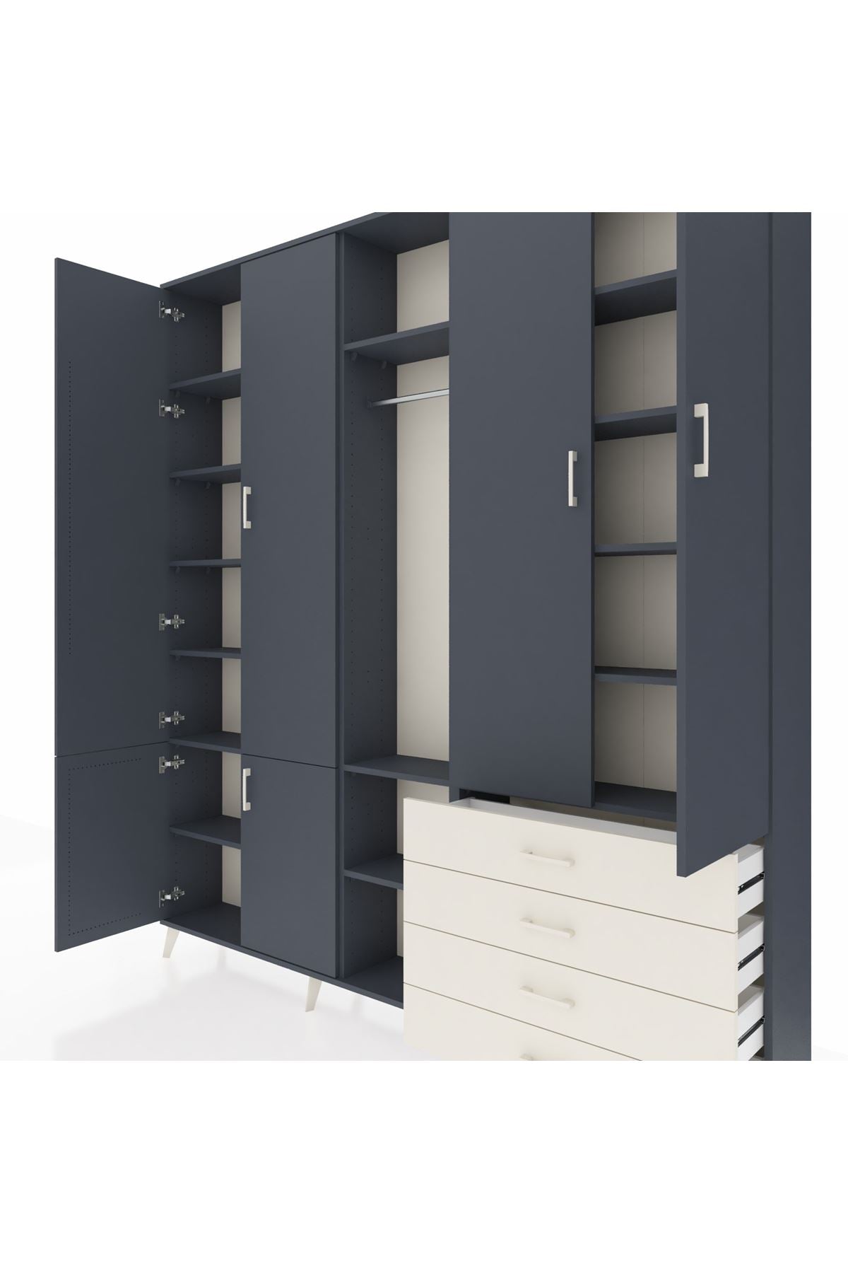 Arges Dolap 14 Raflı 4 Çekmeceli Tek Askılı 220x30x243 Antrasit-Antrasit/Aytaşı