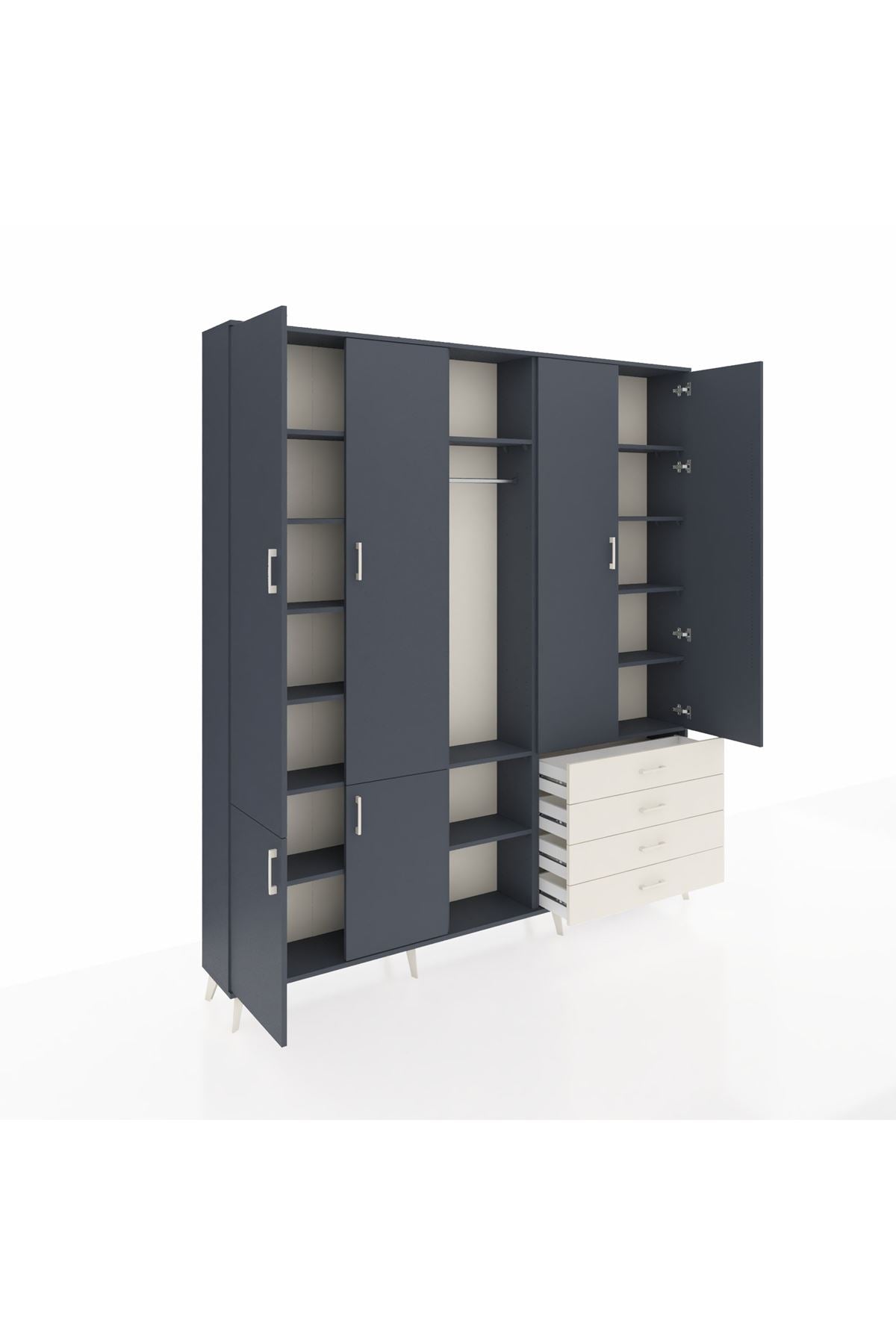 Arges Dolap 14 Raflı 4 Çekmeceli Tek Askılı 220x30x243 Antrasit-Antrasit/Aytaşı