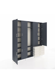 Arges Dolap 14 Raflı 4 Çekmeceli Tek Askılı 220x30x243 Antrasit-Antrasit/Aytaşı