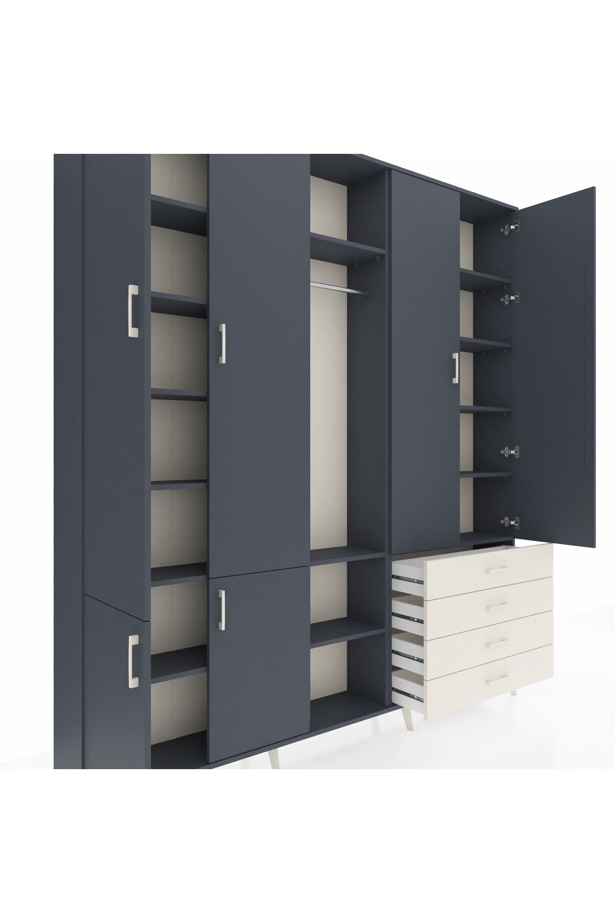 Arges Dolap 14 Raflı 4 Çekmeceli Tek Askılı 220x30x243 Antrasit-Antrasit/Aytaşı