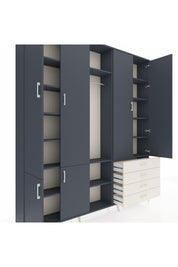 Arges Dolap 14 Raflı 4 Çekmeceli Tek Askılı 220x30x243 Antrasit-Antrasit/Aytaşı