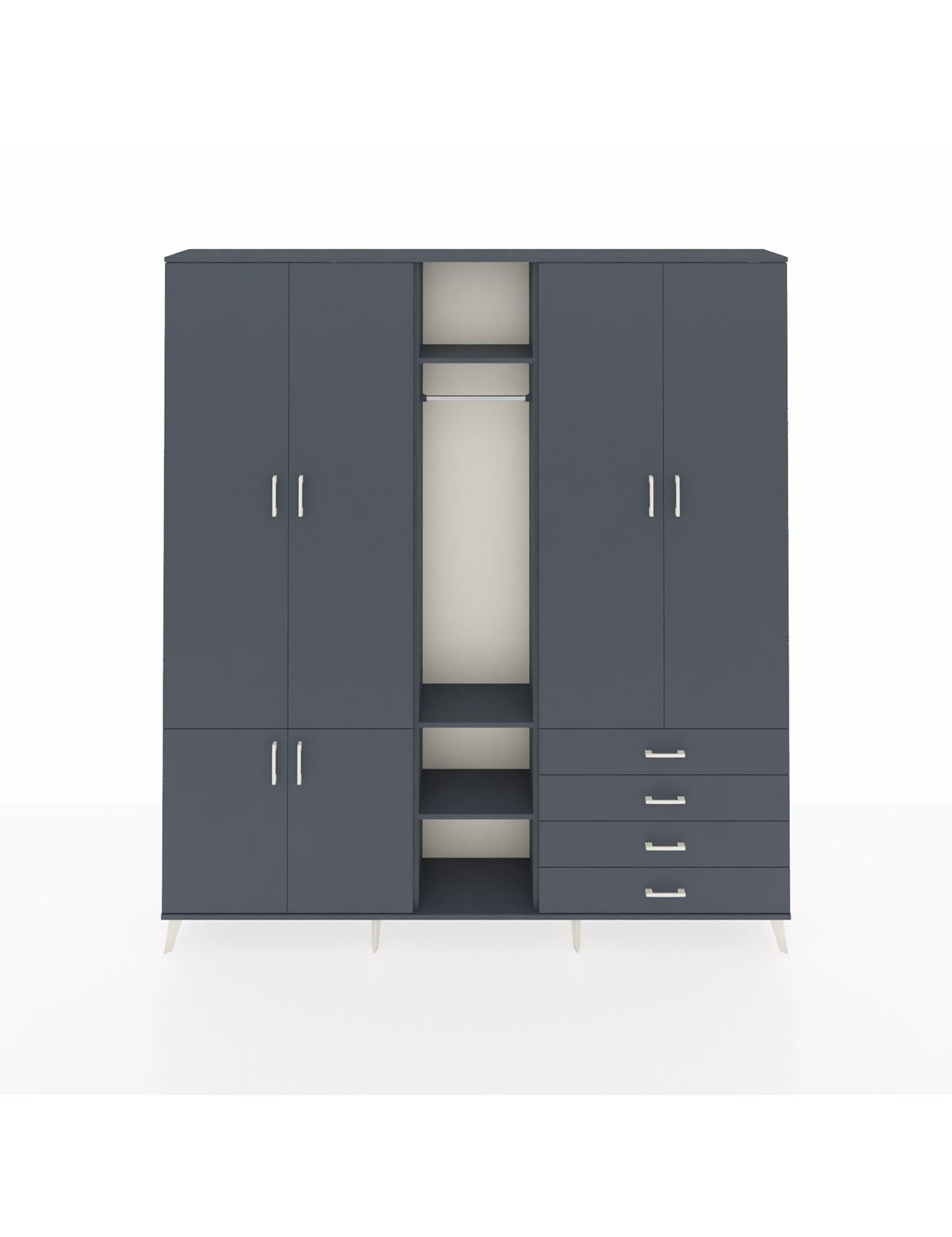 Arges Gardrop 14 Raflı 4 Çekmeceli Tek Askılı 220x30x243 Antrasit-Antrasit