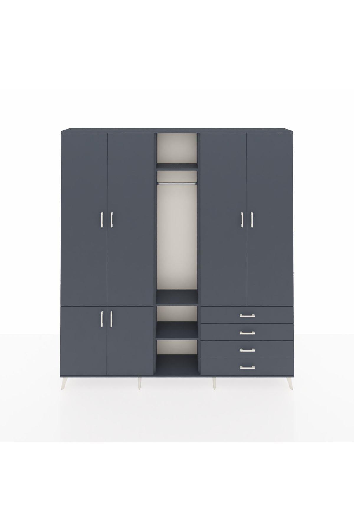 Arges Gardrop 14 Raflı 4 Çekmeceli Tek Askılı 220x30x243 Antrasit-Antrasit