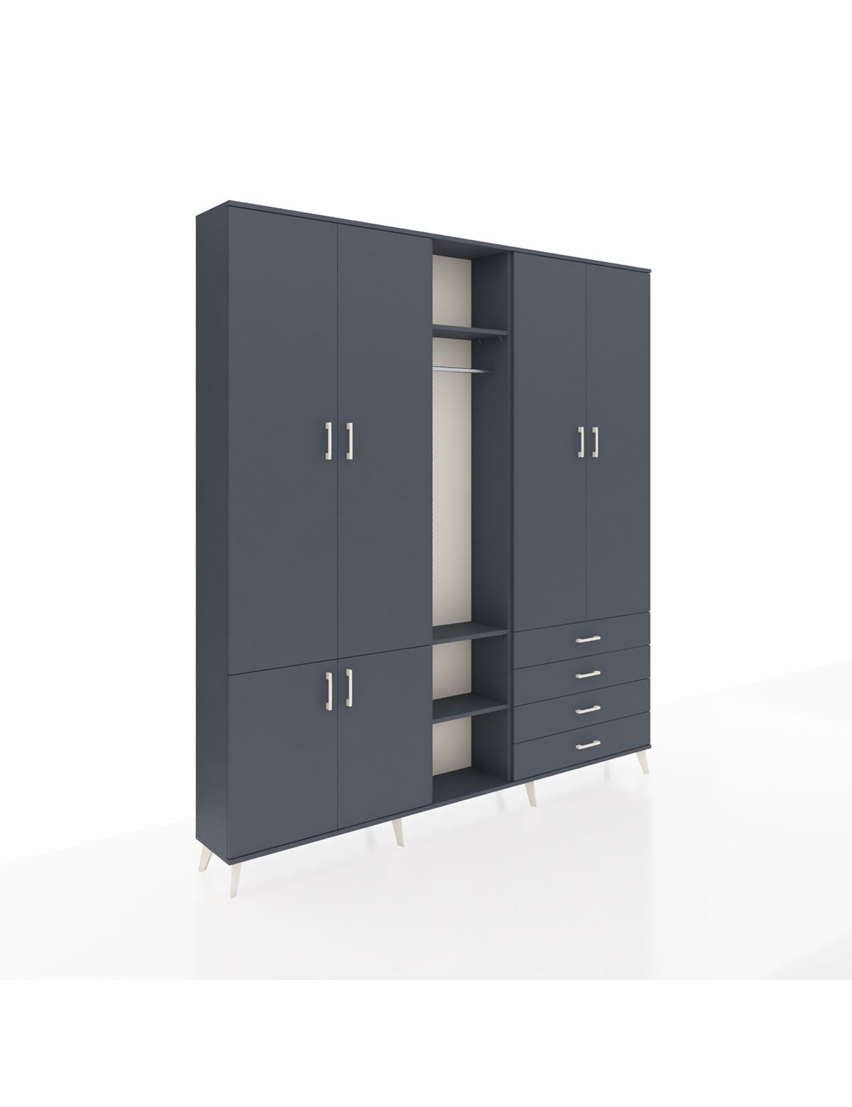 Arges Gardrop 14 Raflı 4 Çekmeceli Tek Askılı 220x30x243 Antrasit-Antrasit