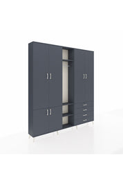 Arges Gardrop 14 Raflı 4 Çekmeceli Tek Askılı 220x30x243 Antrasit-Antrasit