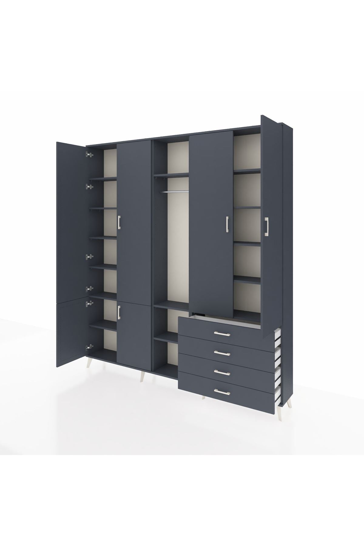 Arges Gardrop 14 Raflı 4 Çekmeceli Tek Askılı 220x30x243 Antrasit-Antrasit