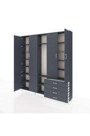 Arges Gardrop 14 Raflı 4 Çekmeceli Tek Askılı 220x30x243 Antrasit-Antrasit