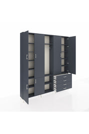 Arges Gardrop 14 Raflı 4 Çekmeceli Tek Askılı 220x30x243 Antrasit-Antrasit