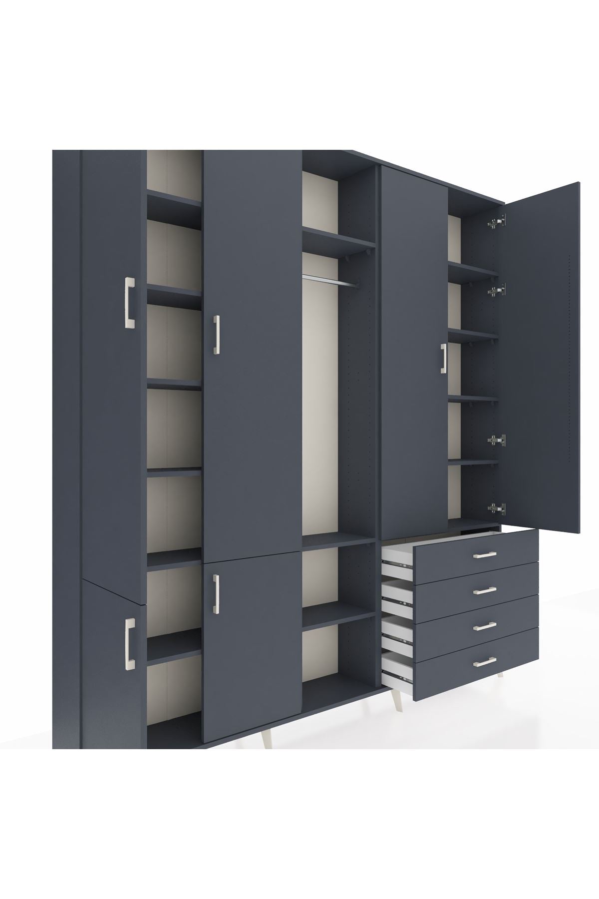 Arges Gardrop 14 Raflı 4 Çekmeceli Tek Askılı 220x30x243 Antrasit-Antrasit