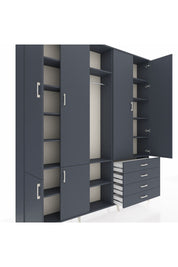 Arges Gardrop 14 Raflı 4 Çekmeceli Tek Askılı 220x30x243 Antrasit-Antrasit