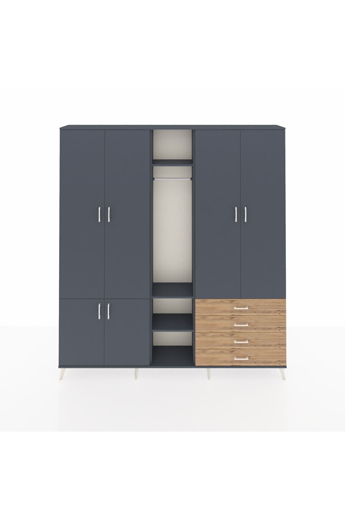 Arges Dolap 14 Raflı 4 Çekmeceli Tek Askılı 220x30x243 Antrasit-Antrasit/Çam