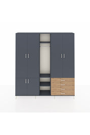 Arges Dolap 14 Raflı 4 Çekmeceli Tek Askılı 220x30x243 Antrasit-Antrasit/Çam