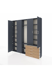 Arges Dolap 14 Raflı 4 Çekmeceli Tek Askılı 220x30x243 Antrasit-Antrasit/Çam