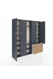 Arges Dolap 14 Raflı 4 Çekmeceli Tek Askılı 220x30x243 Antrasit-Antrasit/Çam