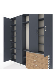 Arges Dolap 14 Raflı 4 Çekmeceli Tek Askılı 220x30x243 Antrasit-Antrasit/Çam