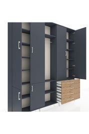 Arges Dolap 14 Raflı 4 Çekmeceli Tek Askılı 220x30x243 Antrasit-Antrasit/Çam