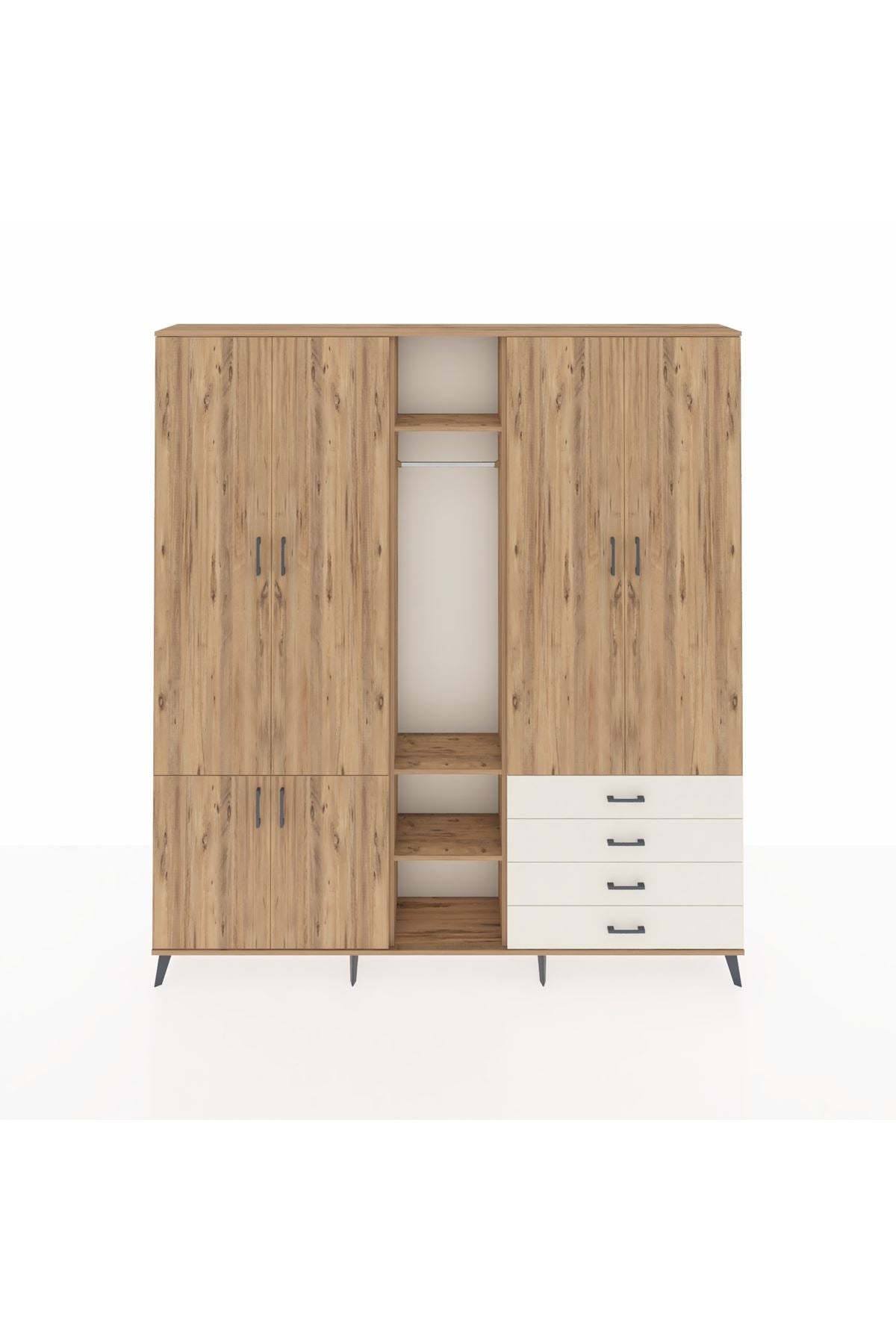 Arges Dolap 14 Raflı 4 Çekmeceli Tek Askılı 220x30x243 Çam-Çam/Aytaşı