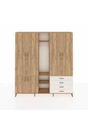 Arges Dolap 14 Raflı 4 Çekmeceli Tek Askılı 220x30x243 Çam-Çam/Aytaşı