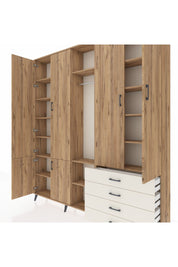 Arges Dolap 14 Raflı 4 Çekmeceli Tek Askılı 220x30x243 Çam-Çam/Aytaşı
