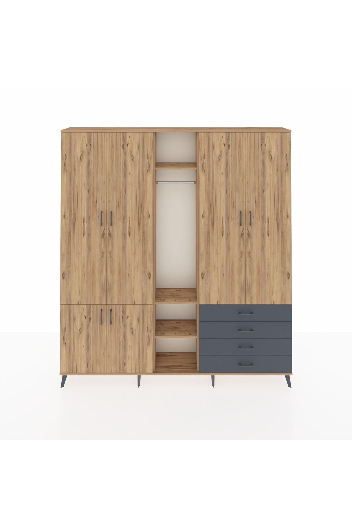 Arges Dolap 14 Raflı 4 Çekmeceli Tek Askılı 220x30x243 Çam-Çam/Antrasit