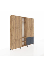 Arges Dolap 14 Raflı 4 Çekmeceli Tek Askılı 220x30x243 Çam-Çam/Antrasit