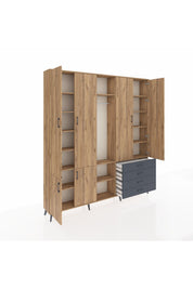Arges Dolap 14 Raflı 4 Çekmeceli Tek Askılı 220x30x243 Çam-Çam/Antrasit