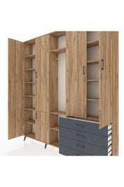 Arges Dolap 14 Raflı 4 Çekmeceli Tek Askılı 220x30x243 Çam-Çam/Antrasit