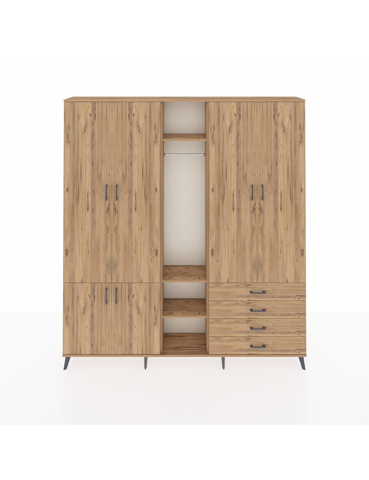 Arges Gardrop 14 Raflı 4 Çekmeceli Tek Askılı 220x30x243 Çam-Çam