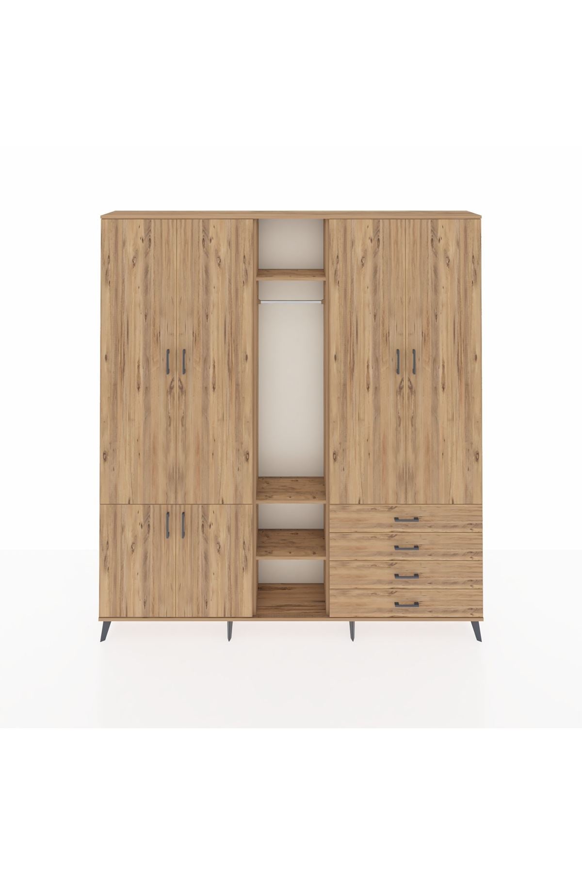 Arges Gardrop 14 Raflı 4 Çekmeceli Tek Askılı 220x30x243 Çam-Çam