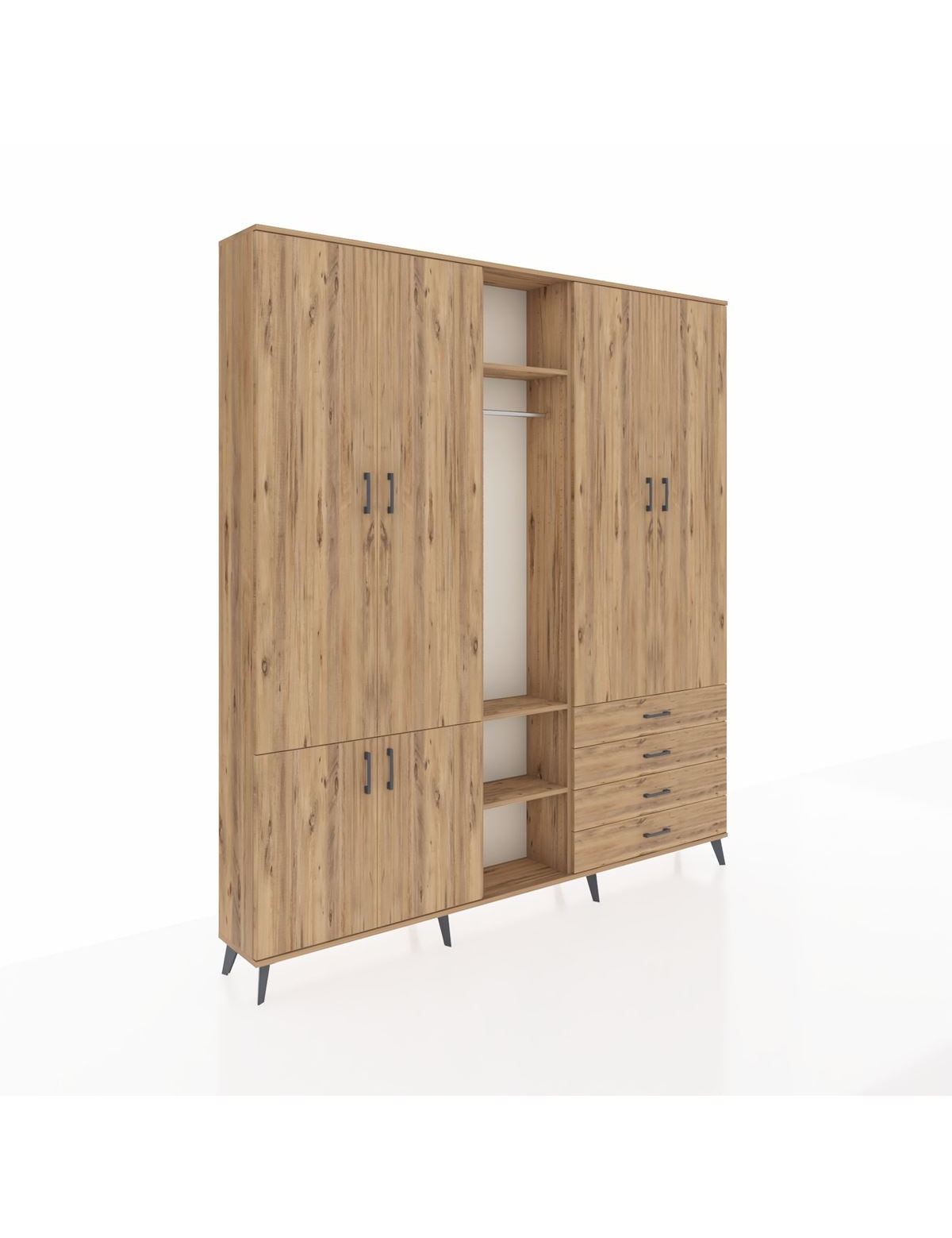 Arges Gardrop 14 Raflı 4 Çekmeceli Tek Askılı 220x30x243 Çam-Çam