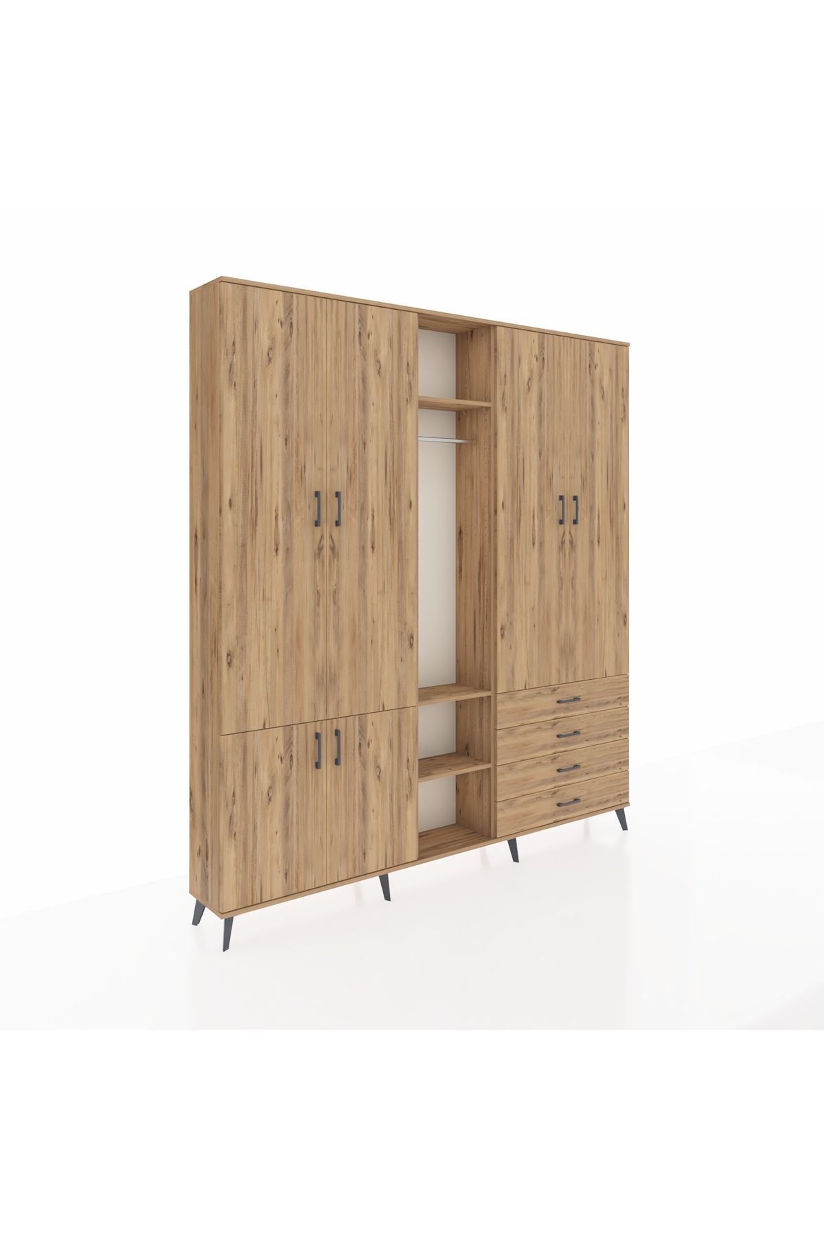 Arges Gardrop 14 Raflı 4 Çekmeceli Tek Askılı 220x30x243 Çam-Çam