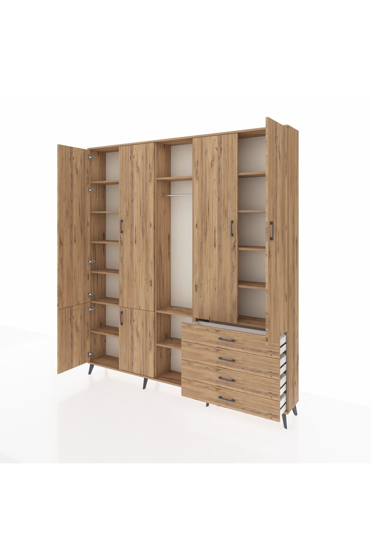 Arges Gardrop 14 Raflı 4 Çekmeceli Tek Askılı 220x30x243 Çam-Çam