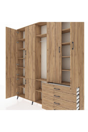 Arges Gardrop 14 Raflı 4 Çekmeceli Tek Askılı 220x30x243 Çam-Çam