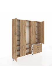 Arges Gardrop 14 Raflı 4 Çekmeceli Tek Askılı 220x30x243 Çam-Çam