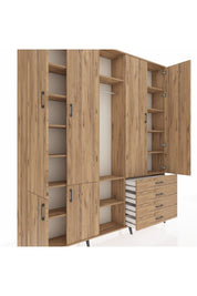 Arges Gardrop 14 Raflı 4 Çekmeceli Tek Askılı 220x30x243 Çam-Çam