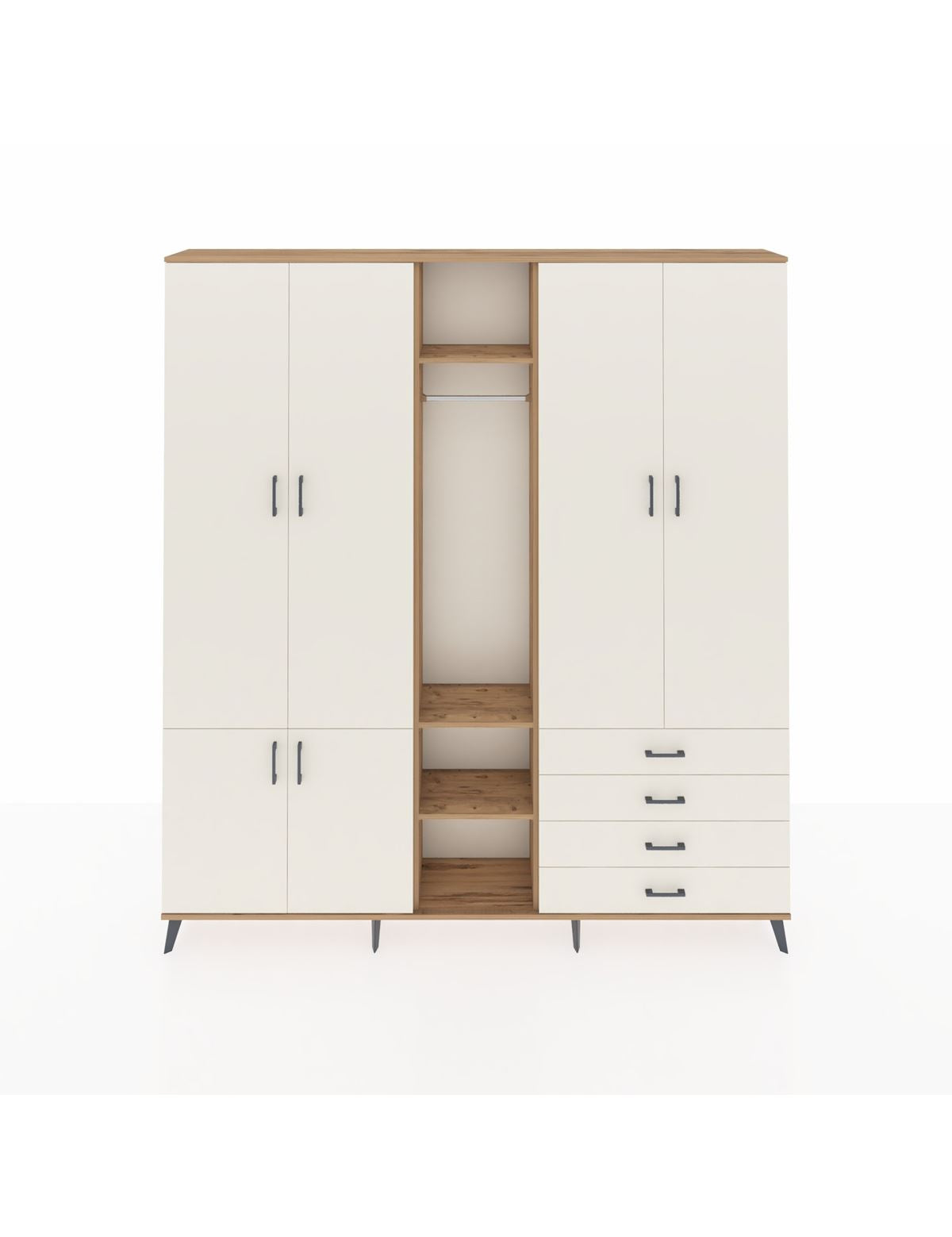 Arges Gardrop 14 Raflı 4 Çekmeceli Tek Askılı 220x30x243 Çam-Aytaşı